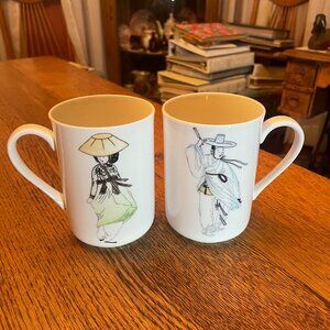 Korean Man and Woman Hankook Fine China Coffee Cups Mugs